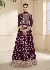 Wine Colour Party Wear Gown Looking Ravishing